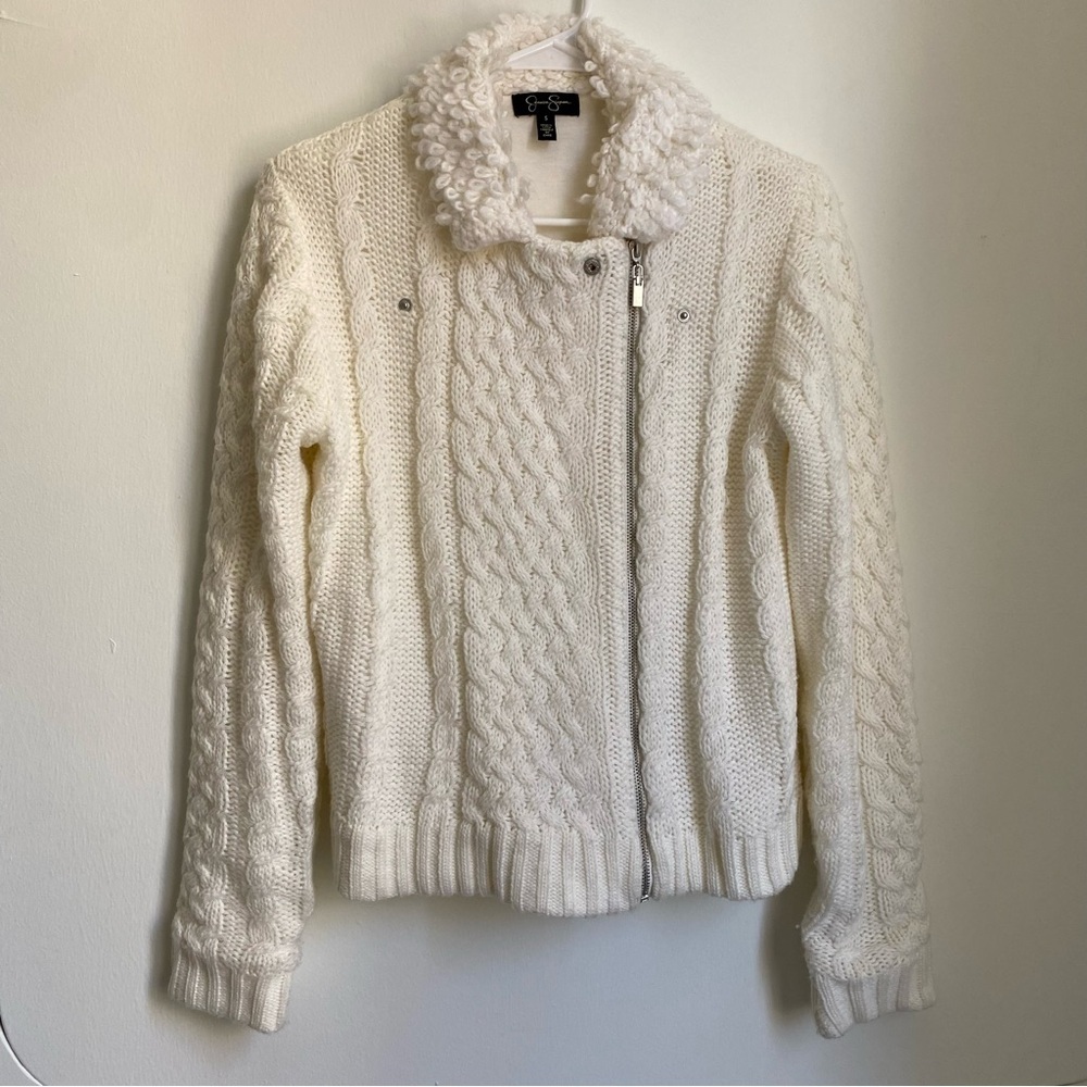 Jessica Simpson Vicky Cable Knit Sweater Moto Jacket S - Picture 3 of 5